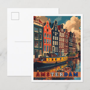 Amsterdam Netherlands Vintage Travel Postkarte