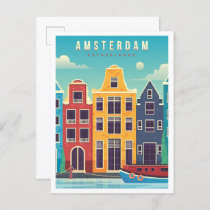 Amsterdam Netherlands Vintage Travel Postkarte
