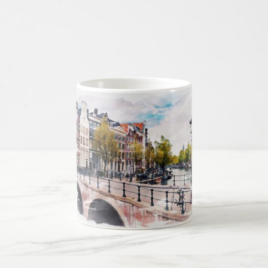 Amsterdam Netherlands Watercolor Vintage Travel Kaffeetasse (Mittel)