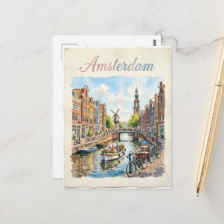 Amsterdam Niederlande Aquarell Postkarte