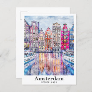 Amsterdam Niederlande Aquarell Sketch Hand Drawing Postkarte