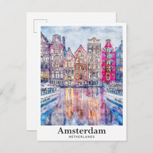 Amsterdam Niederlande Aquarell Sketch Hand Drawing Postkarte (Vorne/Hinten)