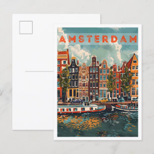 Amsterdam Niederlande Art Retro Vintage Travel Postkarte