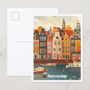 Amsterdam Niederlande Art Vintage Travel Postkarte