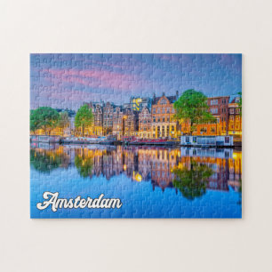 Amsterdam, Niederlande, bei Sonnenuntergang Puzzle