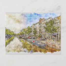 Amsterdam, Niederlande Canal wassercolor Postcard Postkarte