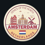Amsterdam Niederlande City Skyline Emblem Magnet<br><div class="desc">Amsterdam minimalistisches,  farbenfrohes Kunstdesign mit Denkmälern und Sehenswürdigkeiten der Stadt in den Niederlanden.</div>