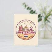 Amsterdam Niederlande City Skyline Emblem Postkarte (Stehend Vorderseite)