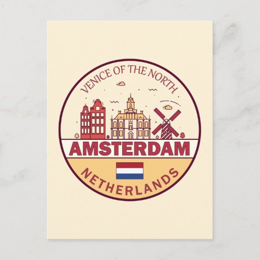 Amsterdam Niederlande City Skyline Emblem Postkarte (Vorderseite)