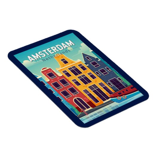 Amsterdam Niederlande farbenfrohe Häuser Reisen Re Magnet (Rechte Seite)