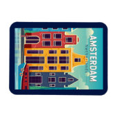 Amsterdam Niederlande farbenfrohe Häuser Reisen Re Magnet (Horizontal)