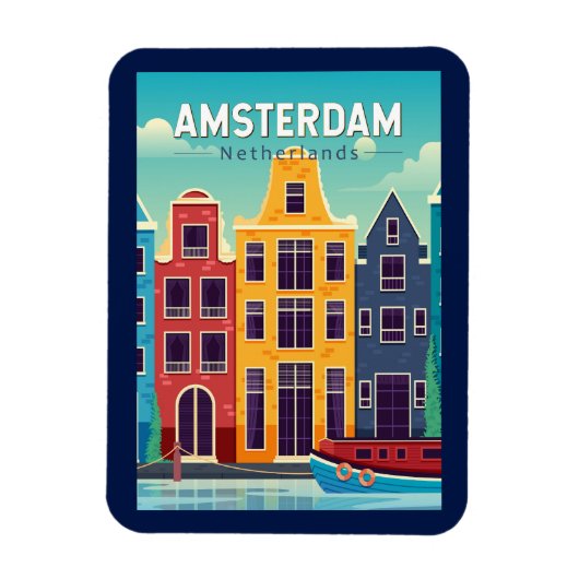 Amsterdam Niederlande farbenfrohe Häuser Reisen Re Magnet (Vertikal)