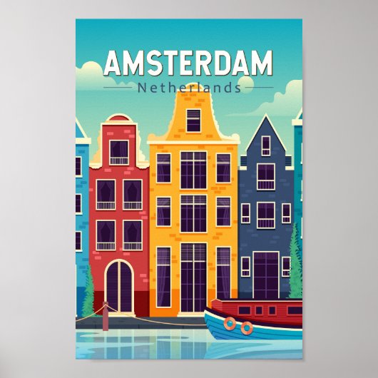 Amsterdam Niederlande farbenfrohe Häuser Reisen Re Poster (Vorne)