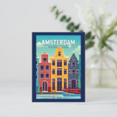 Amsterdam Niederlande farbenfrohe Häuser Reisen Re Postkarte (Stehend Vorderseite)