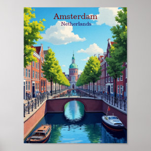 Amsterdam Niederlande Gouache-Illustration Reise Poster
