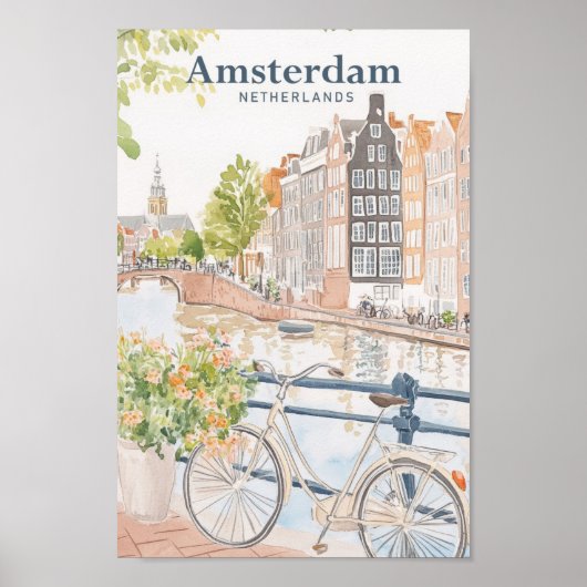 Amsterdam Niederlande Gouache Illustration Travel Poster (Vorne)