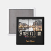 Amsterdam Niederlande Holland Vintage Souvenir Magnet (Vorderseite/Rückseite)