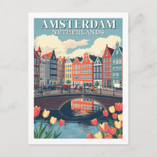 Amsterdam Niederlande Illustration Travel Bicycles Postkarte