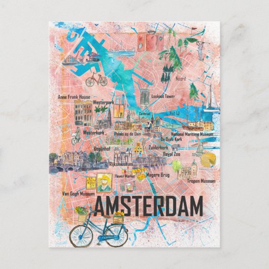 Amsterdam Niederlande Illustriert Karte mit Straße (Vorderseite)