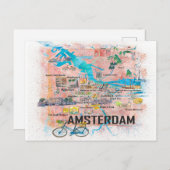 Amsterdam Niederlande Illustrierte Karte (Vorne/Hinten)