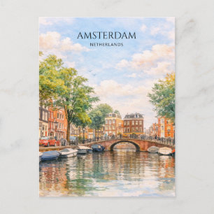 Amsterdam Niederlande Kanal Bunte Stadt   Reise Feiertagspostkarte