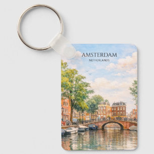 Amsterdam Niederlande Kanal Bunte Stadt Reise Schlüsselanhänger