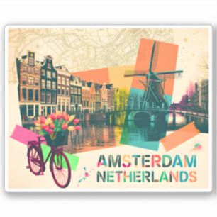 Amsterdam Niederlande Kanal Vintage Pop Art Reise Aufkleber