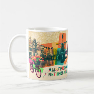 Amsterdam Niederlande Kanal Vintage Pop Art Reise Kaffeetasse
