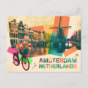 Amsterdam Niederlande Kanal Vintage Pop Art Reise Postkarte