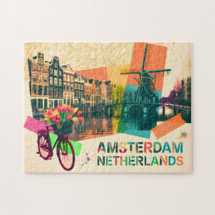Amsterdam Niederlande Kanal Vintage Pop-Art Reise Puzzle