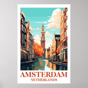 Amsterdam Niederlande Kanal Vintage Reise Kunst Poster