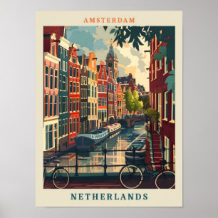 Amsterdam Niederlande Kunst Elegant Vintage Reise Poster