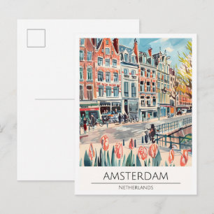 Amsterdam Niederlande Kunst Illustration Reise Postkarte