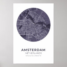 Amsterdam Niederlande Lila Circle Map Poster