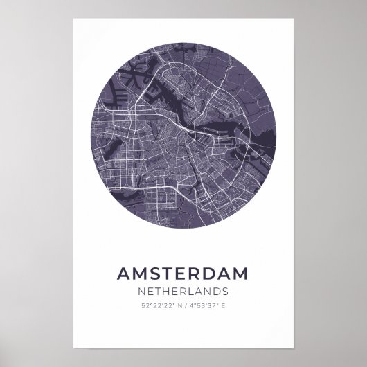 Amsterdam Niederlande Lila Circle Map Poster (Vorne)
