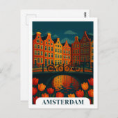 Amsterdam Niederlande Night Travel Bicycle Postkarte (Vorne/Hinten)