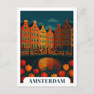 Amsterdam Niederlande Night Travel Bicycle Postkarte
