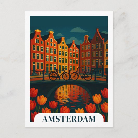 Amsterdam Niederlande Night Travel Bicycle Postkarte (Vorderseite)
