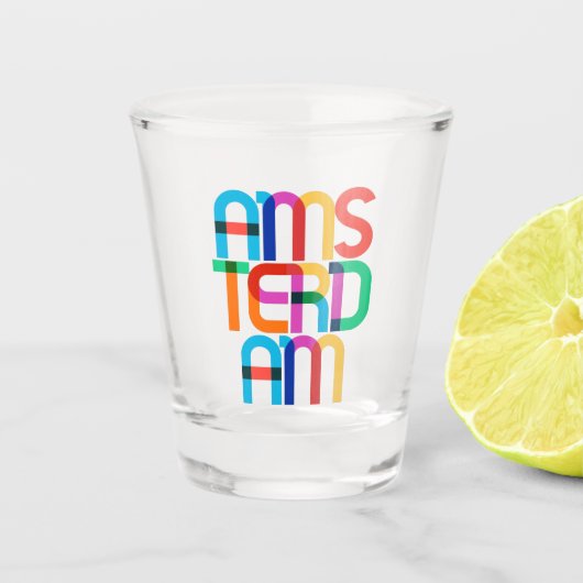 Amsterdam Niederlande Pop Art Letters Schnapsglas (Vorderseite)