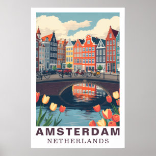 Amsterdam Niederlande Reise Fahrräder Tulpe Poster