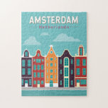 Amsterdam Niederlande Reisen Vintag Puzzle<br><div class="desc">Amsterdam Retro Vektor Reise Design in einem Emblem Stil. Es ist bekannt für sein künstlerisches Erbe,  das aufwändige Kanalsystem und die engen Häuser mit gegabelten Fassaden,  die Hinterlassenschaften des Goldenen Zeitalters aus dem 17. Jahrhundert.</div>