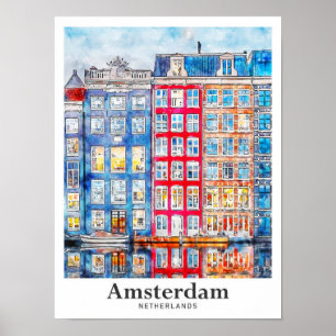 Amsterdam Niederlande Reisen Wasserfarbenhandzeich Poster