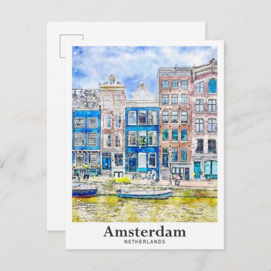 Amsterdam Niederlande Reisen Wasserfarbenhandzeich Postkarte (Vorne/Hinten)