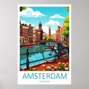 Amsterdam Niederlande Reiseplakat Vintage Ski Poster