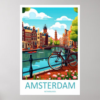 Amsterdam Niederlande Reiseplakat Vintage Ski Poster
