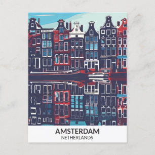 Amsterdam Niederlande Retro Artwork Travel Postkarte
