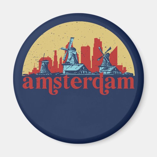 Amsterdam Niederlande Retro City Skyline City Magnet (Vorne)