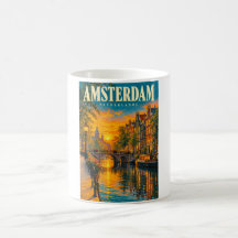 Amsterdam Niederlande Sonnenuntergang Kanal Vintag
