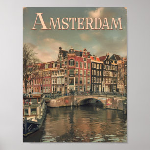 Amsterdam Niederlande Vintag Famous Travel Place Poster