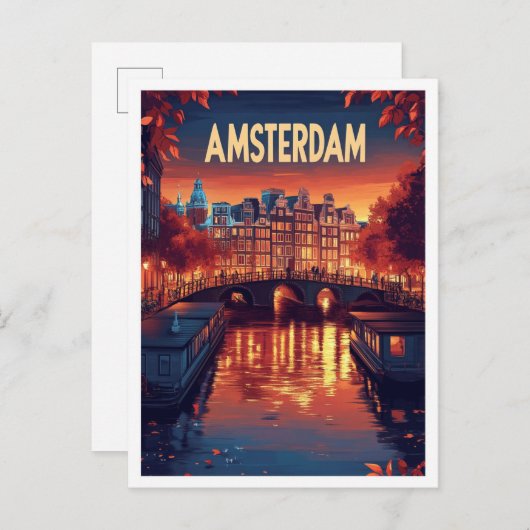 Amsterdam Niederlande Vintag Illustration Travel Postkarte (Vorne/Hinten)